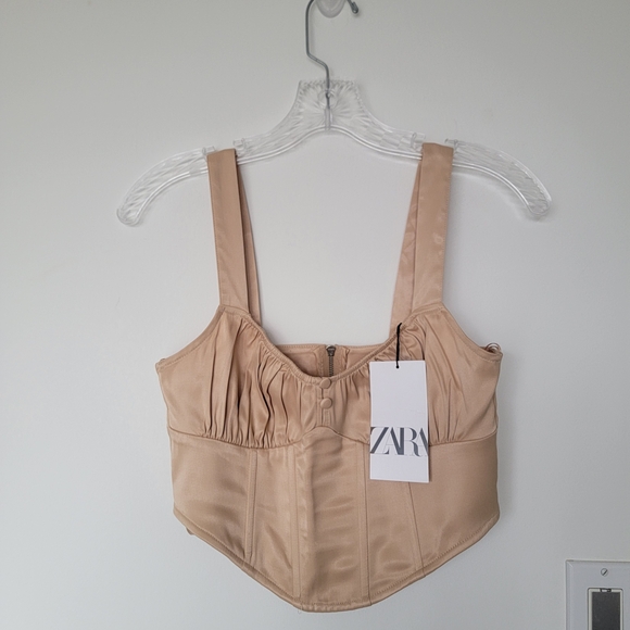 Zara Fairy Coquette Grunge Babydol Beige Corset Top Size Small - Picture 8 of 10